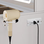 Scrivania da trucco bianca/nera con luci LED e prese di corrente, toletta monoposto con porta asciugacapelli