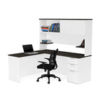 Scrivania a L con libreria, monoposto – bianco e grigio scuro / grigio scuro e nero