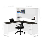 Scrivania a L con libreria, monoposto – bianco e grigio scuro / grigio scuro e nero