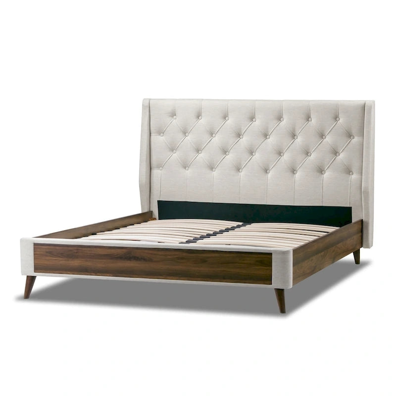 Letto a barca imbottito in tessuto beige – Singolo/Queen/King, 1-2 persone