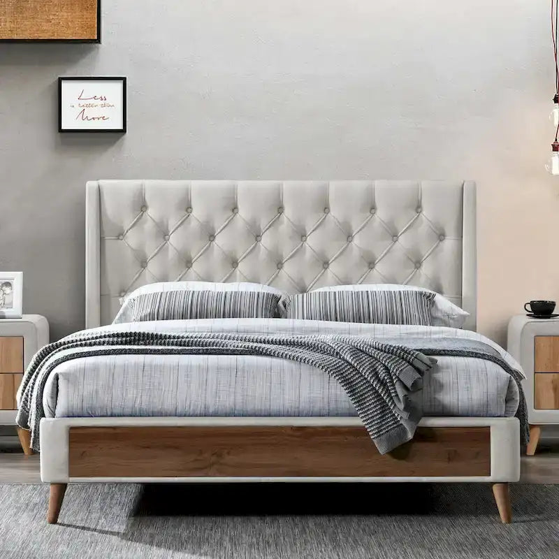 Letto a barca imbottito in tessuto beige – Singolo/Queen/King, 1-2 persone