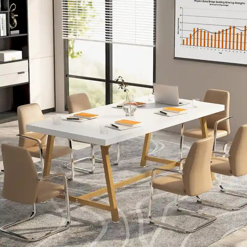 Tavolo riunioni rettangolare marrone / grigio / bianco / naturale, 6 persone, struttura in metallo