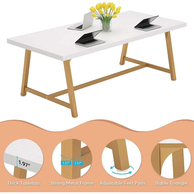 Tavolo riunioni rettangolare marrone / grigio / bianco / naturale, 6 persone, struttura in metallo
