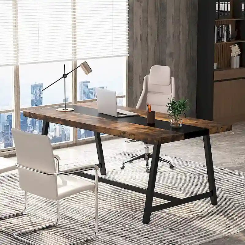 Tavolo riunioni rettangolare marrone / grigio / bianco / naturale, 6 persone, struttura in metallo