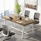 Tavolo riunioni rettangolare marrone / grigio / bianco / naturale, 6 persone, struttura in metallo