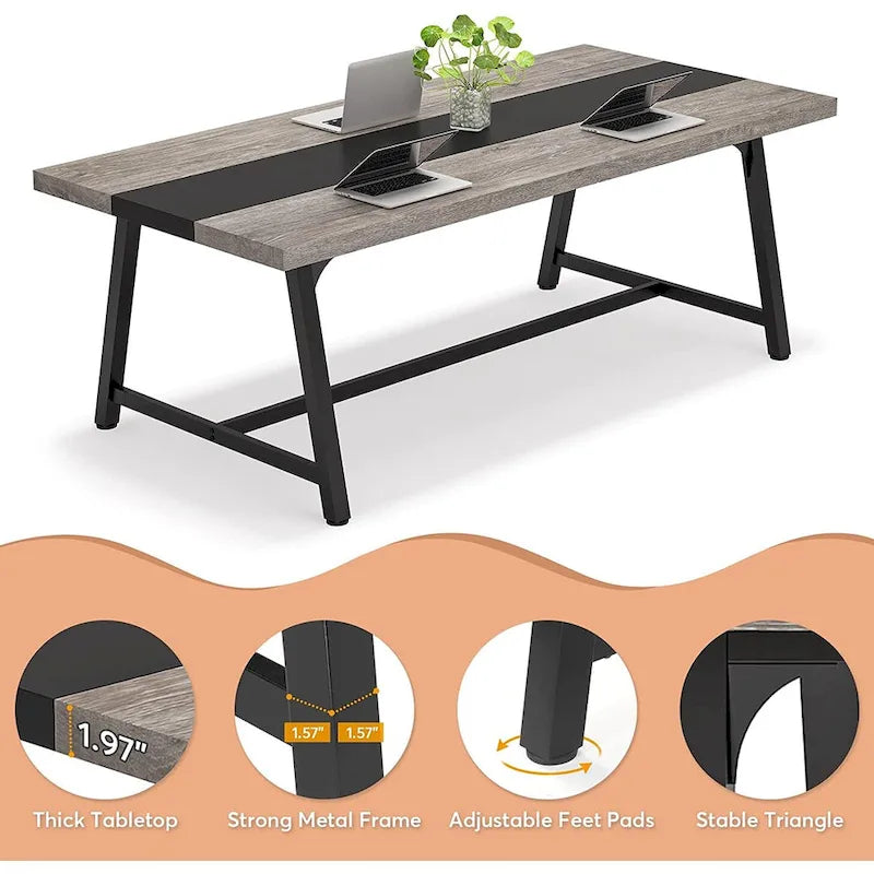 Tavolo riunioni rettangolare marrone / grigio / bianco / naturale, 6 persone, struttura in metallo