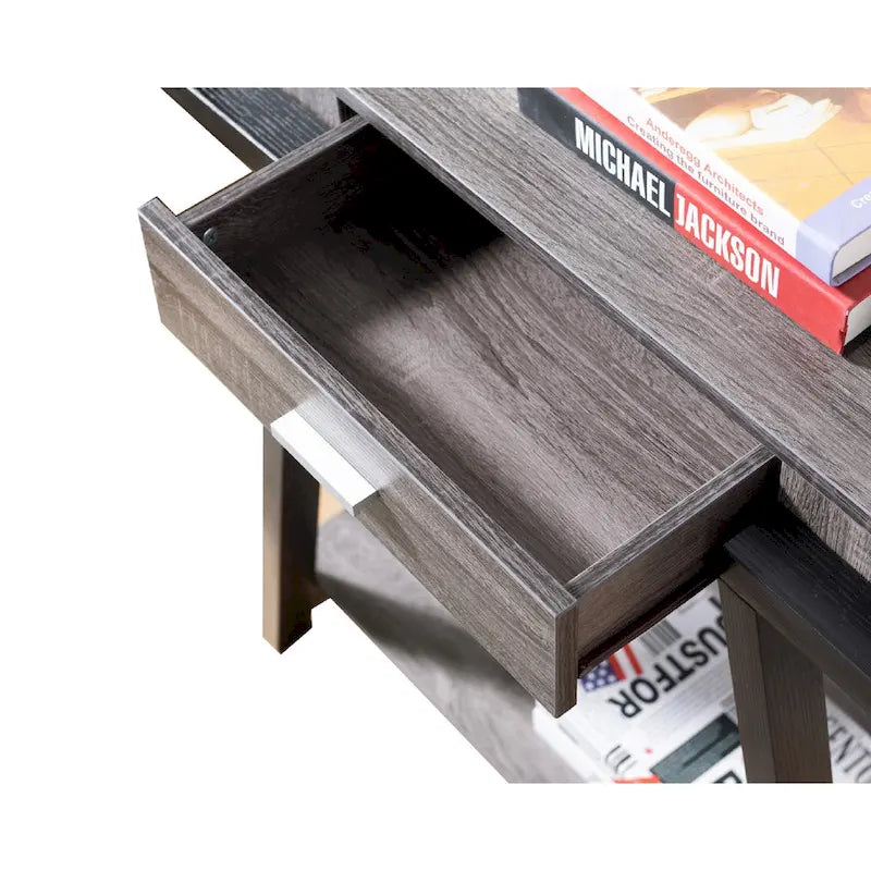 Consolle in legno nera e grigia con cassetto e ripiano, 1 pezzo