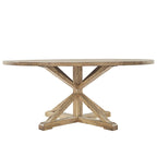 Set da Pranzo Rotondo in Stile Rustico da 7 Pezzi Bianco per 7 Persone (Tavolo + 4 Sedie in Legno + 2 Sedie a Pozzetto)