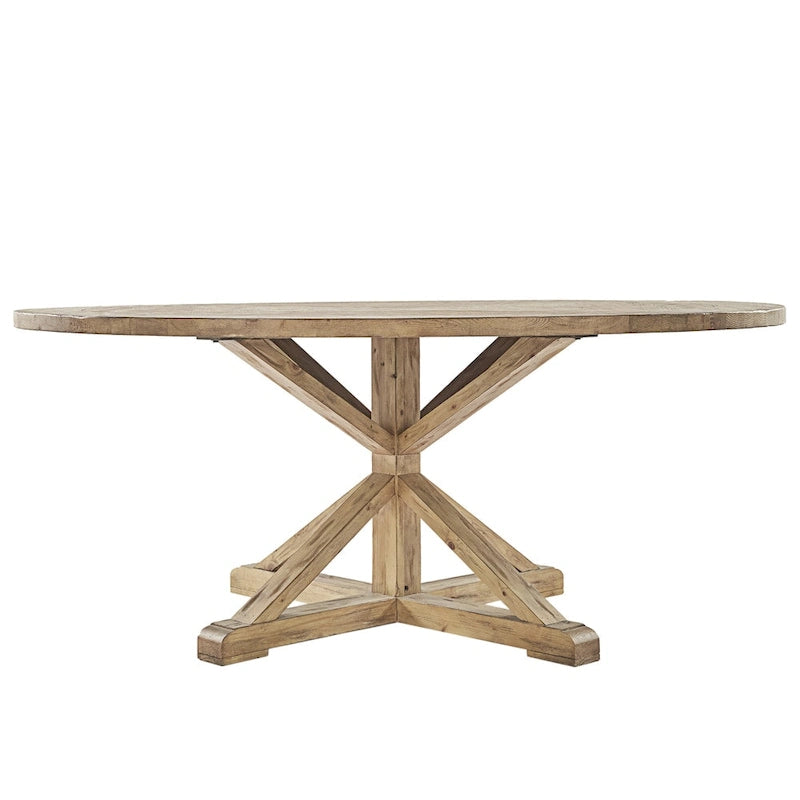 Set da Pranzo Rotondo in Stile Rustico da 7 Pezzi Bianco per 7 Persone (Tavolo + 4 Sedie in Legno + 2 Sedie a Pozzetto)