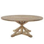 Set da Pranzo Rotondo in Stile Rustico da 7 Pezzi Bianco per 7 Persone (Tavolo + 4 Sedie in Legno + 2 Sedie a Pozzetto)