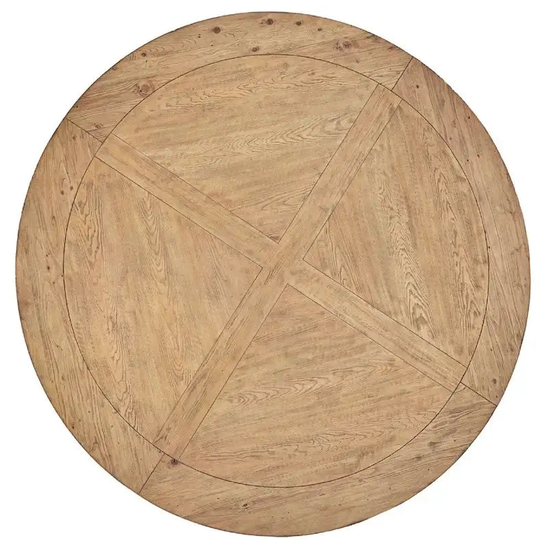 Set da Pranzo Rotondo in Stile Rustico da 7 Pezzi Bianco per 7 Persone (Tavolo + 4 Sedie in Legno + 2 Sedie a Pozzetto)