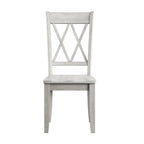 Set da Pranzo Rotondo in Stile Rustico da 7 Pezzi Bianco per 7 Persone (Tavolo + 4 Sedie in Legno + 2 Sedie a Pozzetto)