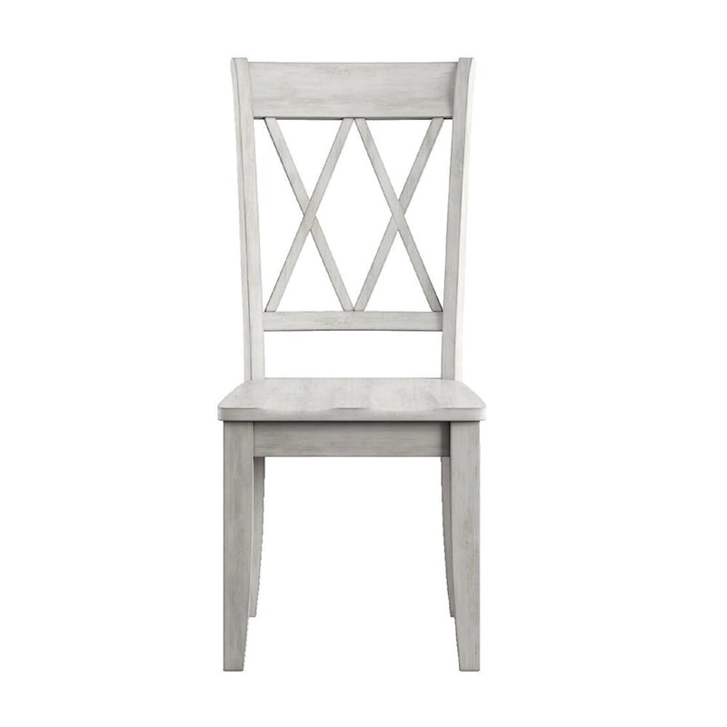 Set da Pranzo Rotondo in Stile Rustico da 7 Pezzi Bianco per 7 Persone (Tavolo + 4 Sedie in Legno + 2 Sedie a Pozzetto)