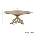 Set da Pranzo Rotondo in Stile Rustico da 7 Pezzi Bianco per 7 Persone (Tavolo + 4 Sedie in Legno + 2 Sedie a Pozzetto)