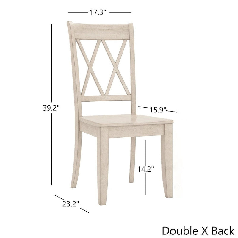 Set da Pranzo Rotondo in Stile Rustico da 7 Pezzi Bianco per 7 Persone (Tavolo + 4 Sedie in Legno + 2 Sedie a Pozzetto)