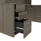 Scrivania a L per 1 persona con cassettiere, colore marrone toscano / ciliegio cappuccino / cioccolato fondente / noce grigio