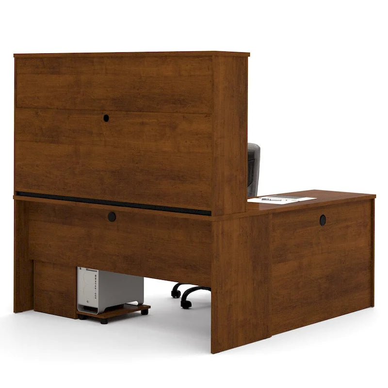 Scrivania a L per 1 persona con cassettiere, colore marrone toscano / ciliegio cappuccino / cioccolato fondente / noce grigio