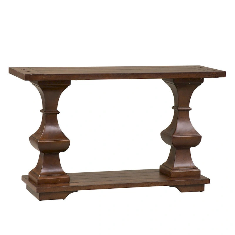Tavolino da divano Kona Brown Oak Planked, stile spagnolo, con ripiano in legno