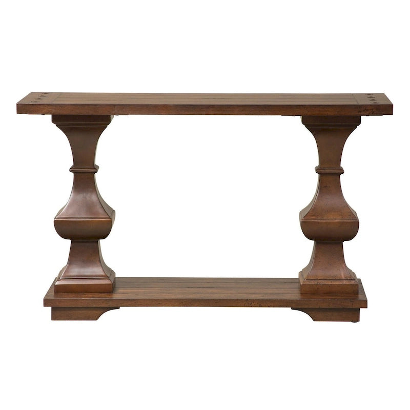 Tavolino da divano Kona Brown Oak Planked, stile spagnolo, con ripiano in legno