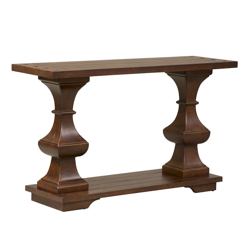 Tavolino da divano Kona Brown Oak Planked, stile spagnolo, con ripiano in legno