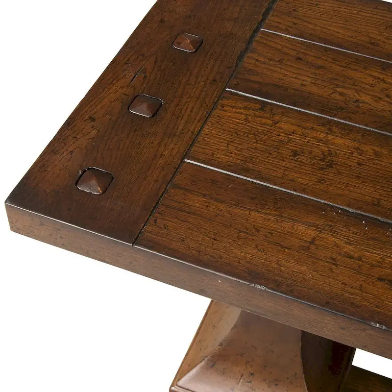Tavolino da divano Kona Brown Oak Planked, stile spagnolo, con ripiano in legno