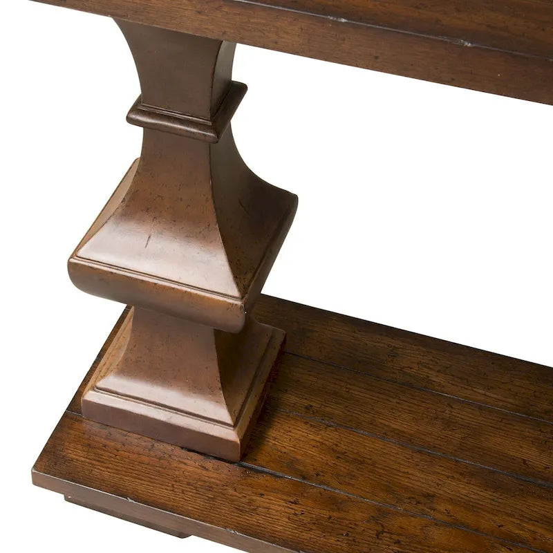 Tavolino da divano Kona Brown Oak Planked, stile spagnolo, con ripiano in legno