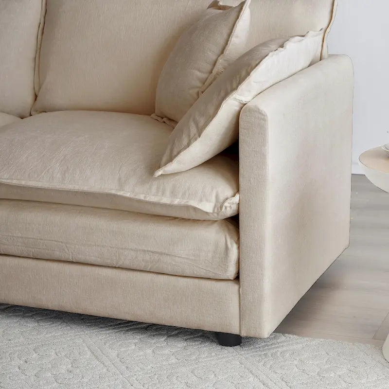Divano letto a 2+3 posti in ciniglia beige, divano modulare a seduta profonda per 5 persone