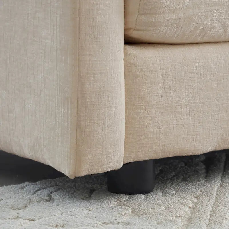 Divano letto a 2+3 posti in ciniglia beige, divano modulare a seduta profonda per 5 persone