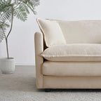 Divano letto a 2+3 posti in ciniglia beige, divano modulare a seduta profonda per 5 persone