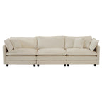 Divano letto a 2+3 posti in ciniglia beige, divano modulare a seduta profonda per 5 persone