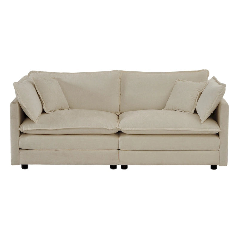 Divano letto a 2+3 posti in ciniglia beige, divano modulare a seduta profonda per 5 persone