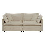 Divano letto a 2+3 posti in ciniglia beige, divano modulare a seduta profonda per 5 persone