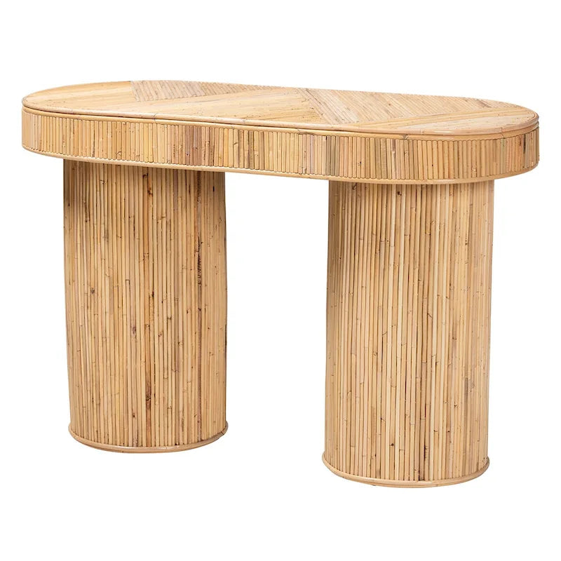 Tavolo consolle in rattan bohémien color miele chiaro, per 1 persona