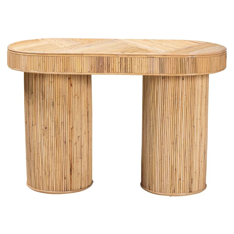 Tavolo consolle in rattan bohémien color miele chiaro, per 1 persona