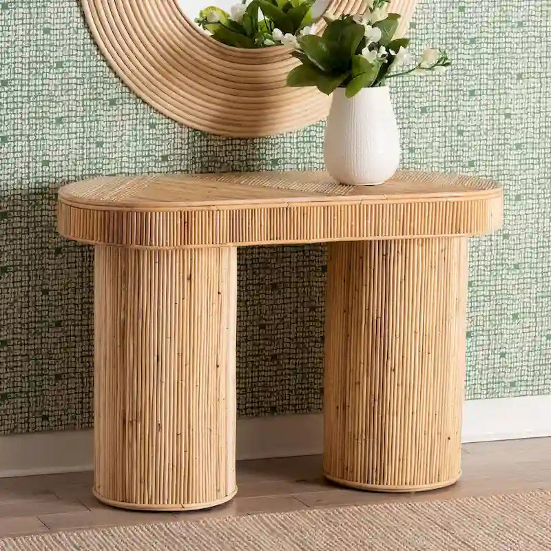 Tavolo consolle in rattan bohémien color miele chiaro, per 1 persona