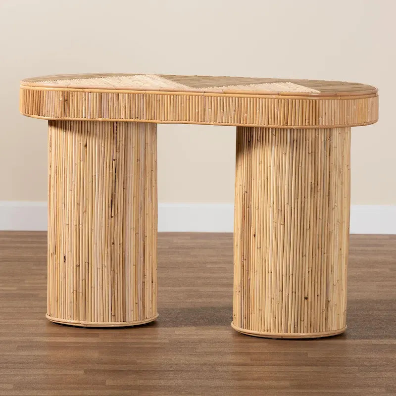 Tavolo consolle in rattan bohémien color miele chiaro, per 1 persona