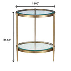 Tavolino rotondo a 2 ripiani in vetro, color oro/nero – 1 persona