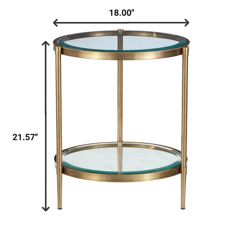 Tavolino rotondo a 2 ripiani in vetro, color oro/nero – 1 persona
