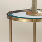 Tavolino rotondo a 2 ripiani in vetro, color oro/nero – 1 persona
