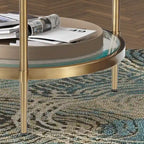 Tavolino rotondo a 2 ripiani in vetro, color oro/nero – 1 persona