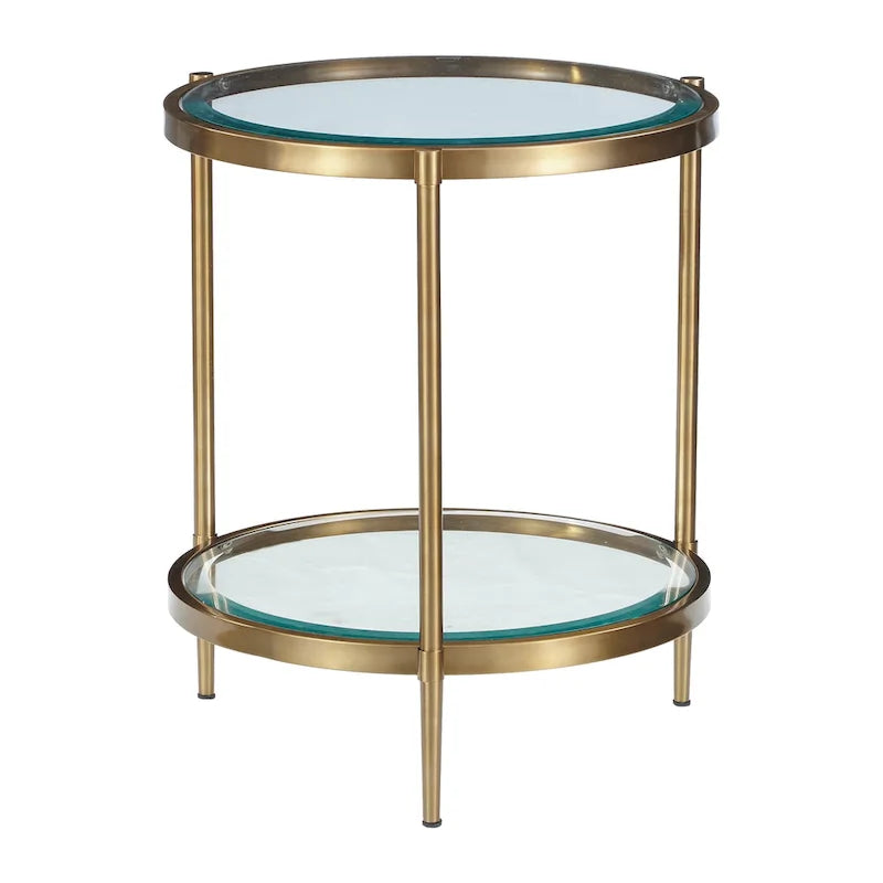 Tavolino rotondo a 2 ripiani in vetro, color oro/nero – 1 persona