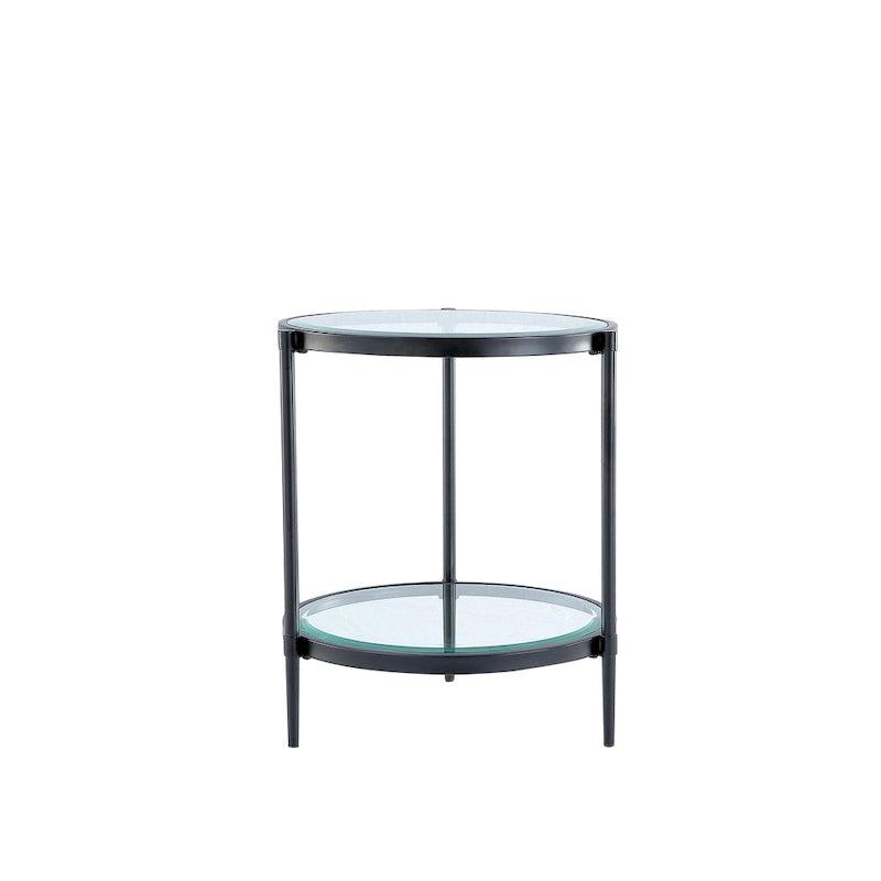 Tavolino rotondo a 2 ripiani in vetro, color oro/nero – 1 persona