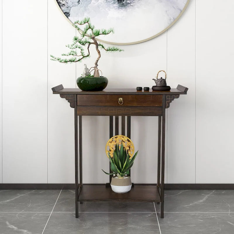 Bamboo Console Table Entryway Sofa Table Hallway Table with Drawer - 32 x13 x33 