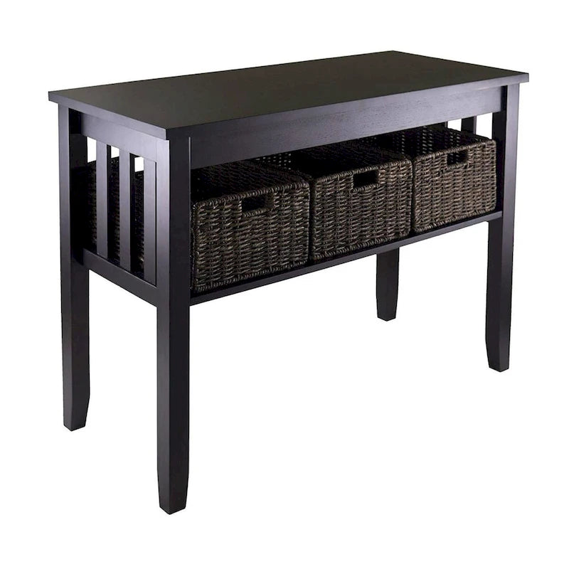 Espresso 2 Tier Entryway Hall Console Table with 3 Storage Baskets - 40 W x 18 D x 30 H