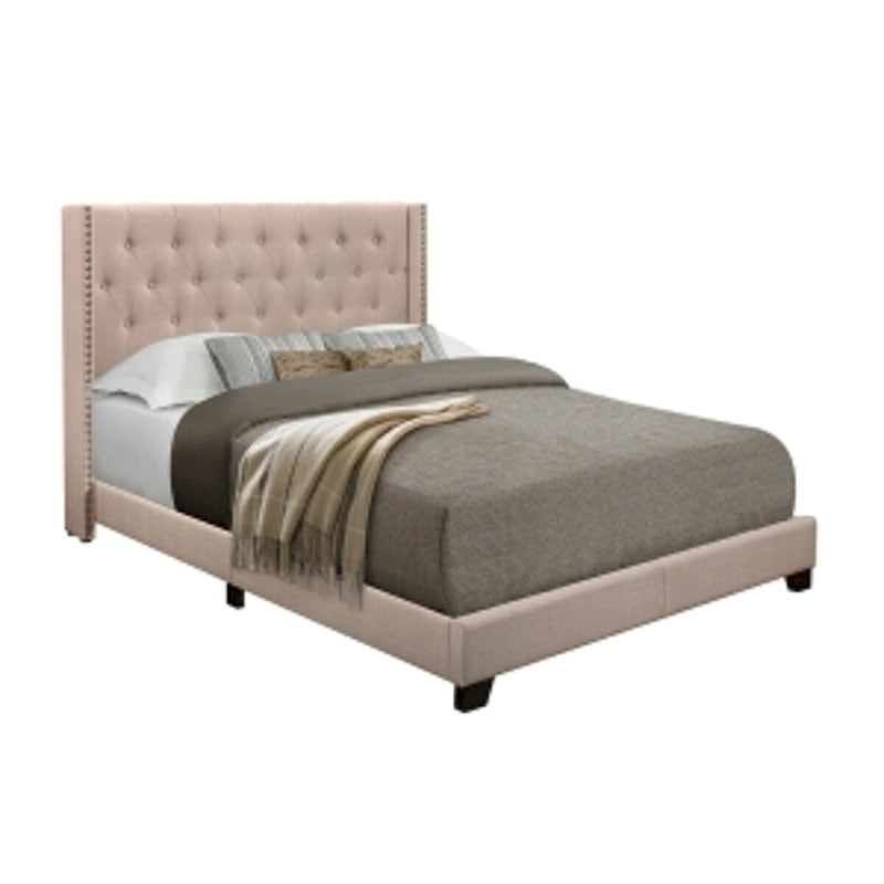 Letto imbottito trapuntato in tessuto beige, Queen/King/Full, 1 posto
