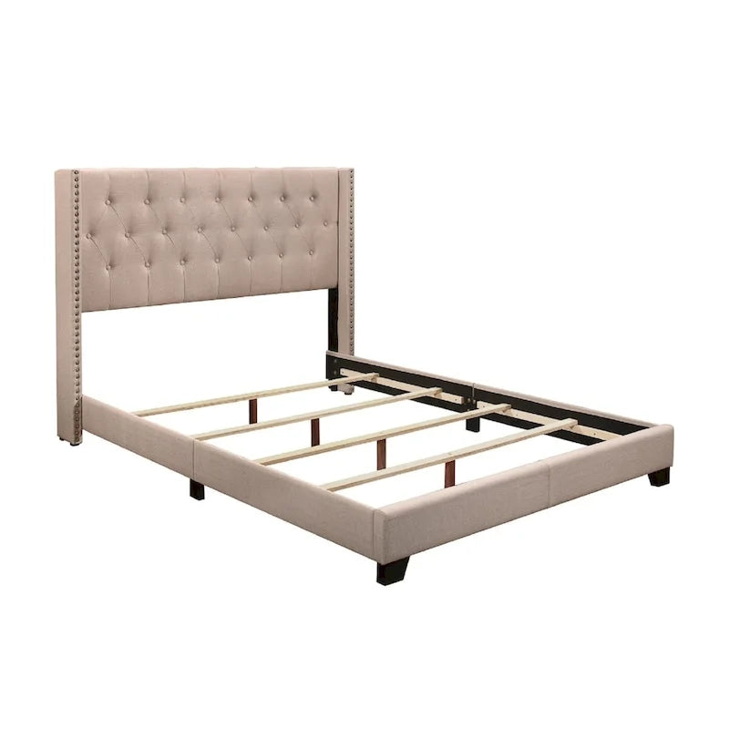 Letto imbottito trapuntato in tessuto beige, Queen/King/Full, 1 posto