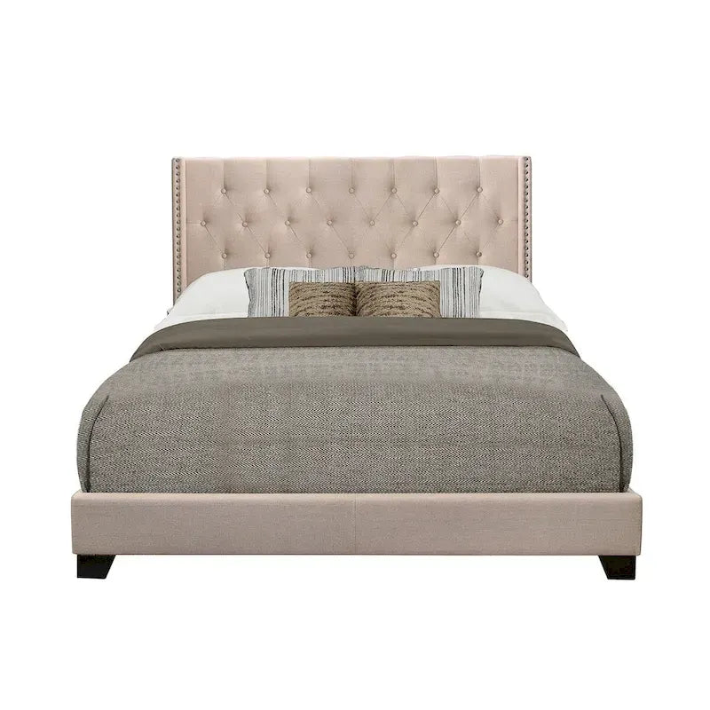Letto imbottito trapuntato in tessuto beige, Queen/King/Full, 1 posto