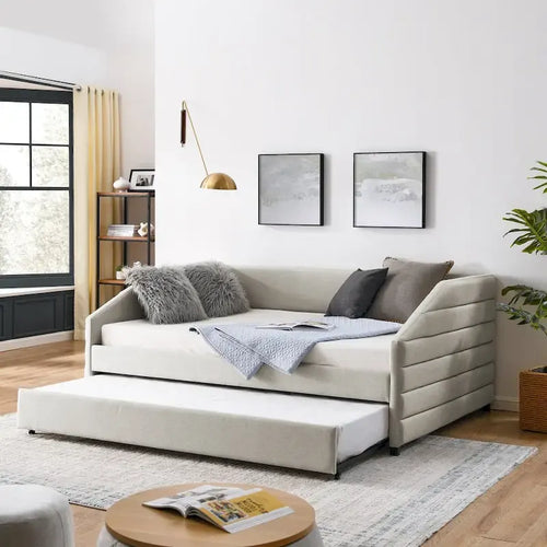 Twin Size Daybed with Two Drawers Upholstered Tufted Sofa Bed