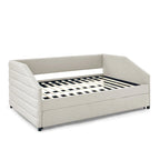 Divano letto imbottito trapuntato beige/grigio con 2 cassetti, una piazza/una piazza e mezza, per 1 persona