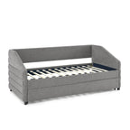 Divano letto imbottito trapuntato beige/grigio con 2 cassetti, una piazza/una piazza e mezza, per 1 persona